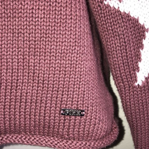 VS PINK Blush Pink Star Cropped Off The Shoulder Sweater - Picture 3 of 5